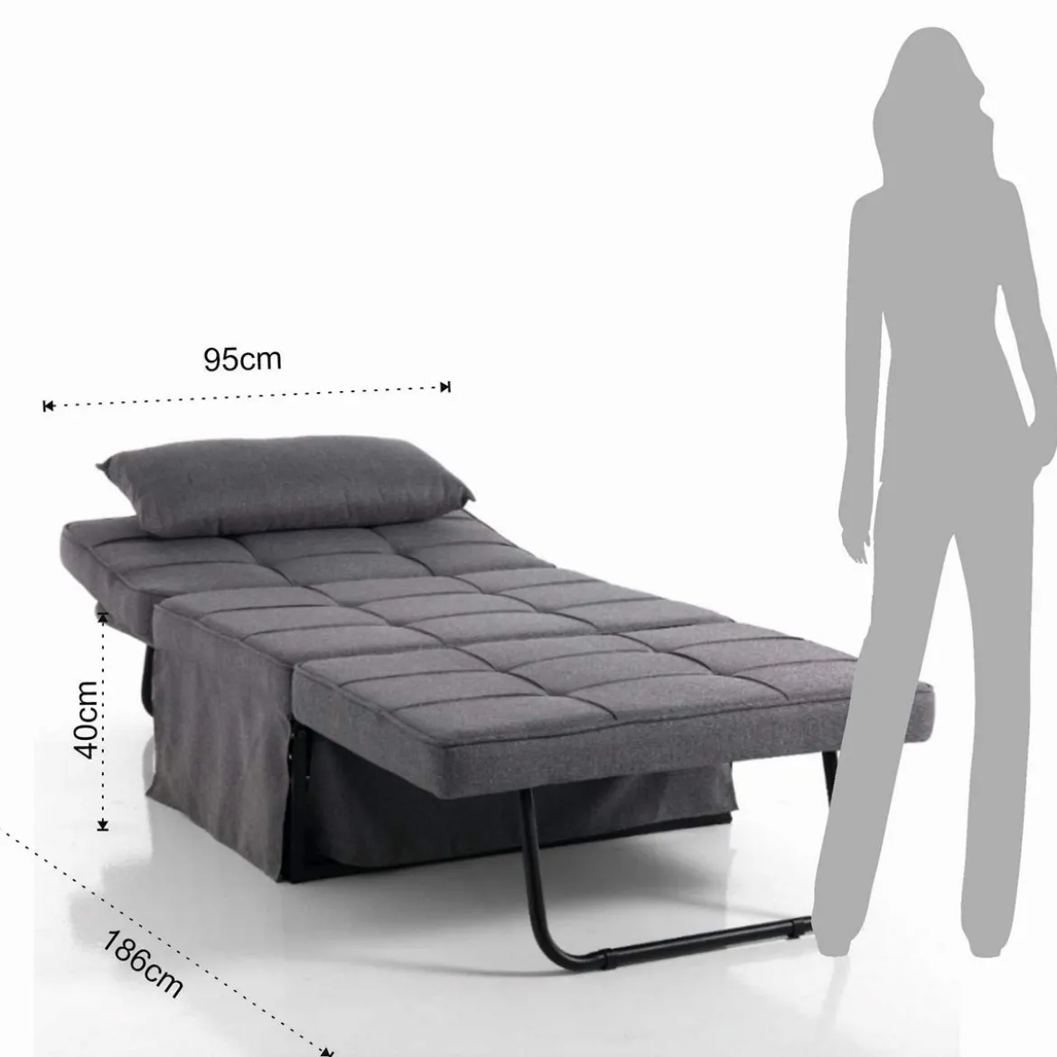 Quick longue kappa pouf trasformabile letto in tessuto grigio 95x70xh40 cm