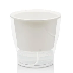 Raffy medium vaso autoinnaffiante per esterno e interno fiordaliso medium di bianco opaco e trasparente d17.3xh17 cm