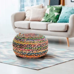 Rainbow - b pouf rotondo in juta multicolore d45xh45 cm