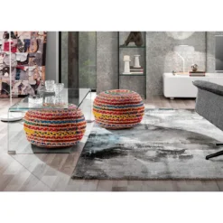 Rainbow pouf a rivestimento juta e cotone multicolore d50xh35 cm