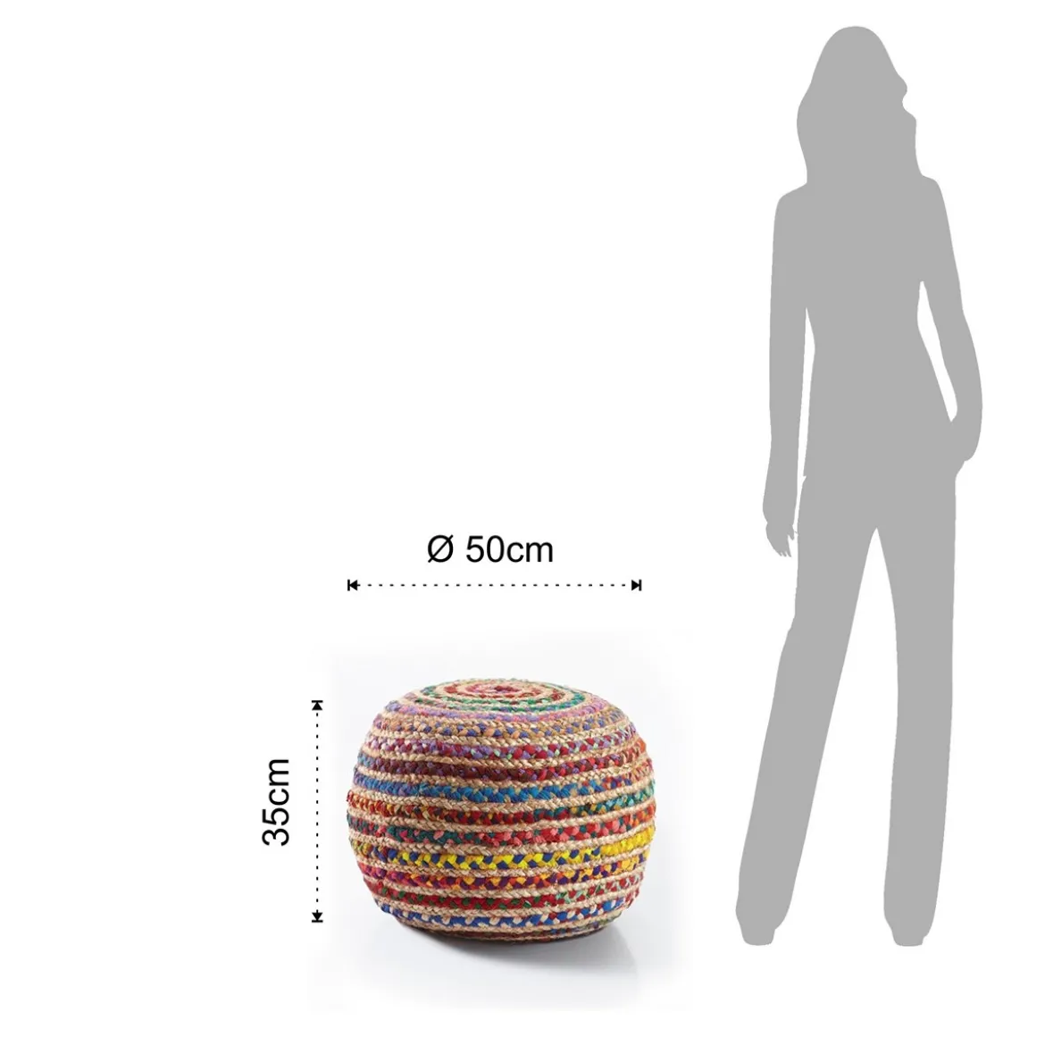 Rainbow pouf a rivestimento juta e cotone multicolore d50xh35 cm