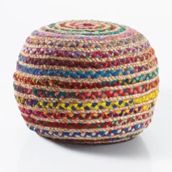 Rainbow pouf a rivestimento juta e cotone multicolore d50xh35 cm
