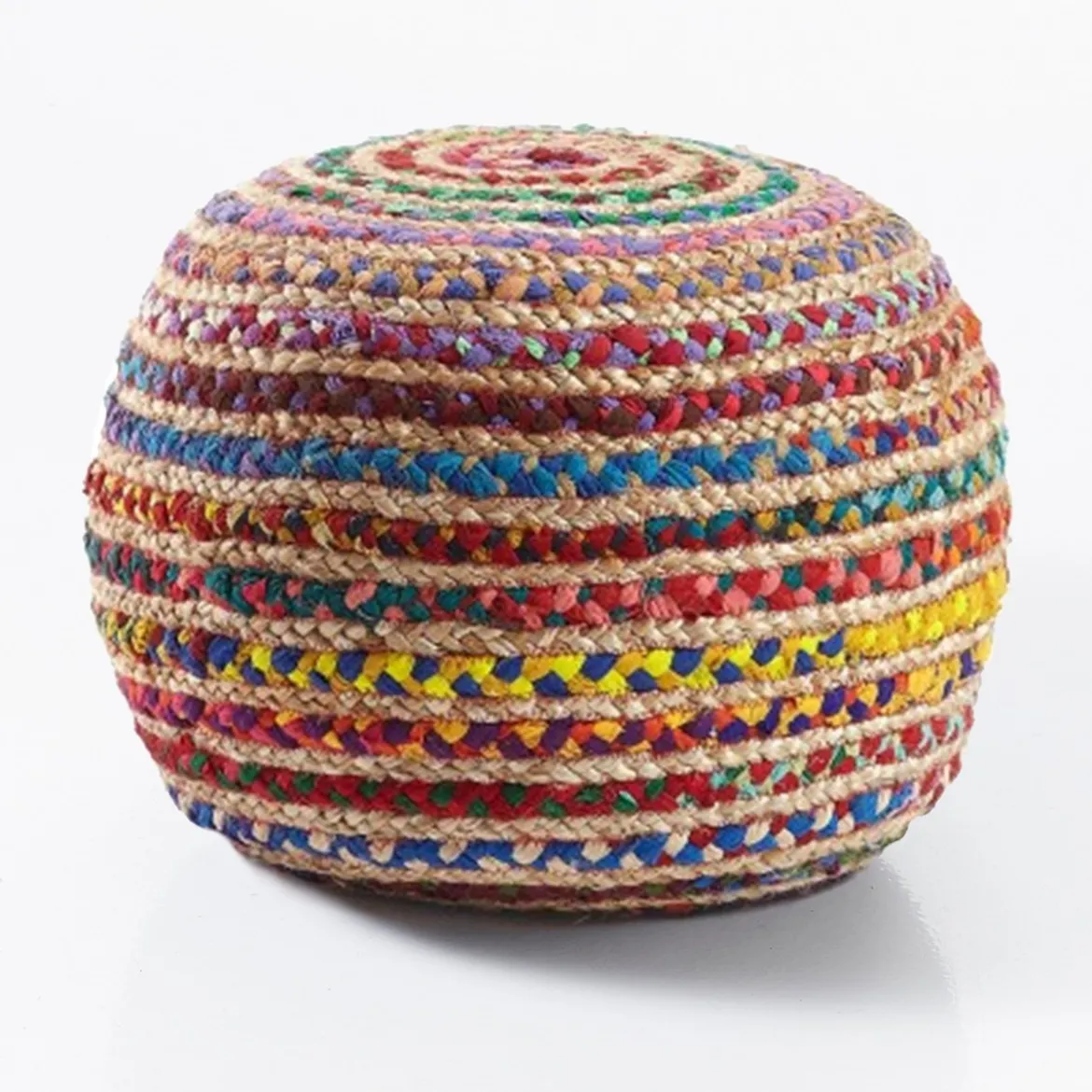 Rainbow pouf a rivestimento juta e cotone multicolore d50xh35 cm