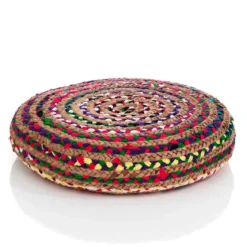 Rainbow pouf basso rotondo in juta e cotone multicolore d50xh10 cm