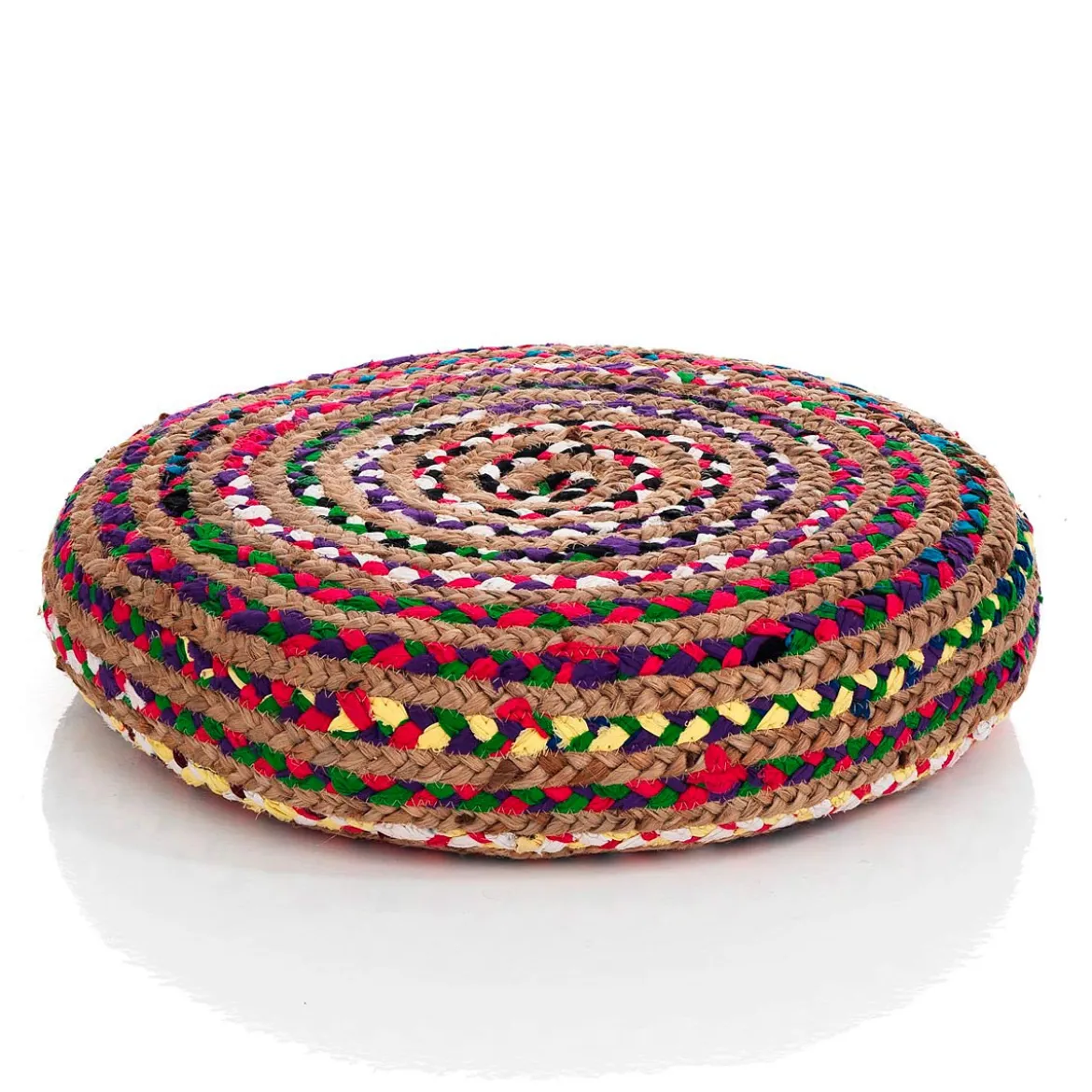 Rainbow pouf basso rotondo in juta e cotone multicolore d50xh10 cm