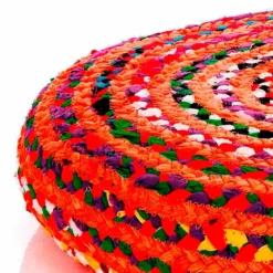 Rainbow pouf basso rotondo in juta e cotone multicolore d50xh10 cm