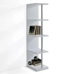 Rake libreria laccata bianco opaco e metallo cromato 30x37.5xh139 cm