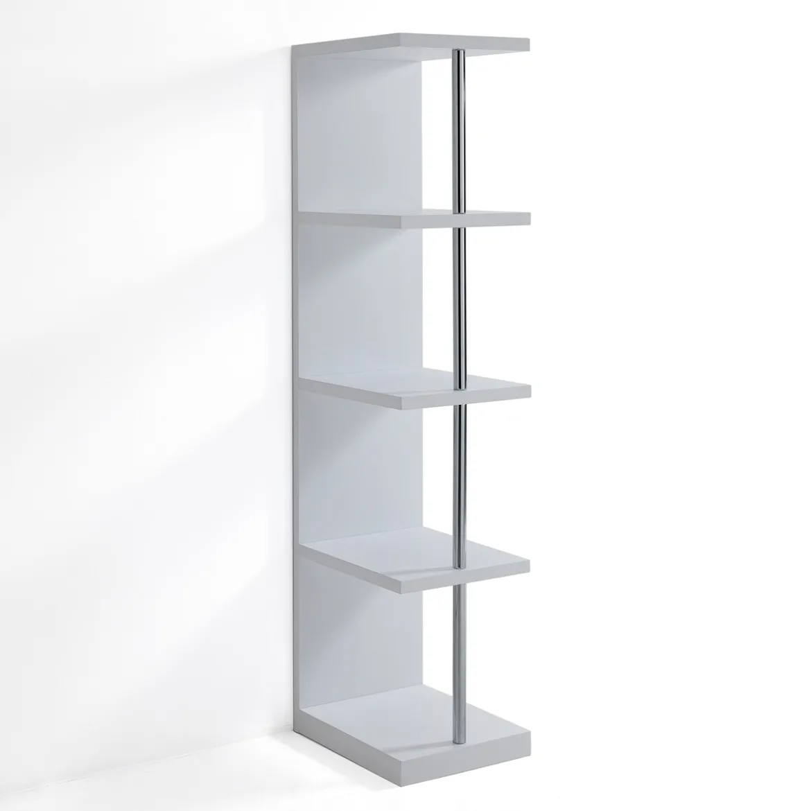 Rake libreria laccata bianco opaco e metallo cromato 30x37.5xh139 cm