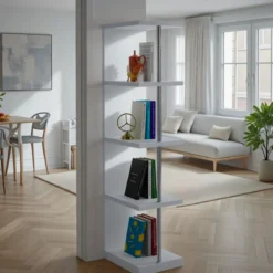 Rake libreria laccata bianco opaco e metallo cromato 30x37.5xh139 cm