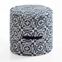 Ramon pouf rotondo rivestimento 100% cotone blu decorato d45xh45 cm
