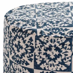 Ramon pouf rotondo rivestimento 100% cotone blu decorato d45xh45 cm