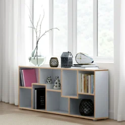 Random-a libreria bianca opaco con bordo in rovere reversibile 69x27.5xh162 cm