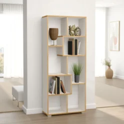 Random-a libreria bianca opaco con bordo in rovere reversibile 69x27.5xh162 cm