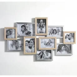 Random 10fb porta foto in legno massello finitura rovere e argento 70x43cm