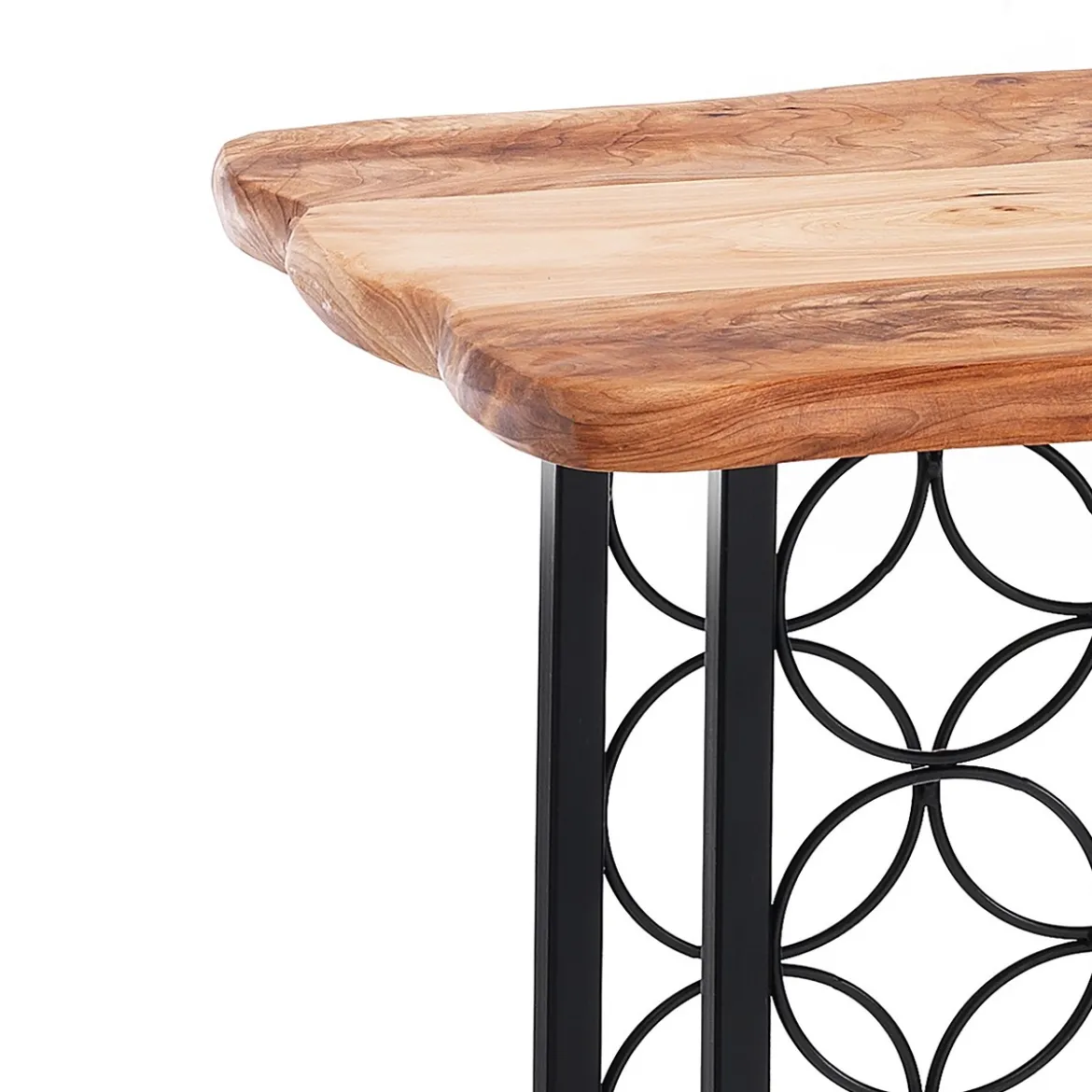 Ras tavolino / cantinetta in metallo nero opaco piano in legno massello 15 bottiglie 46x35.5 h56 cm