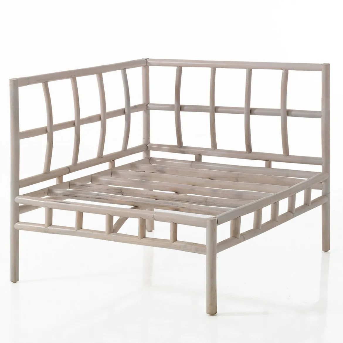 Red isy divano 2 posti basamenti in rattan sbiancato rivestimento cotone patchwork rosso cm. l160 p80 h70