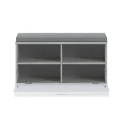 Riki panca / scarpiera 1 anta grigia finitura cemento struttura larice bianco e cuscino in pelle sintetica grigio 85x40xh46 cm