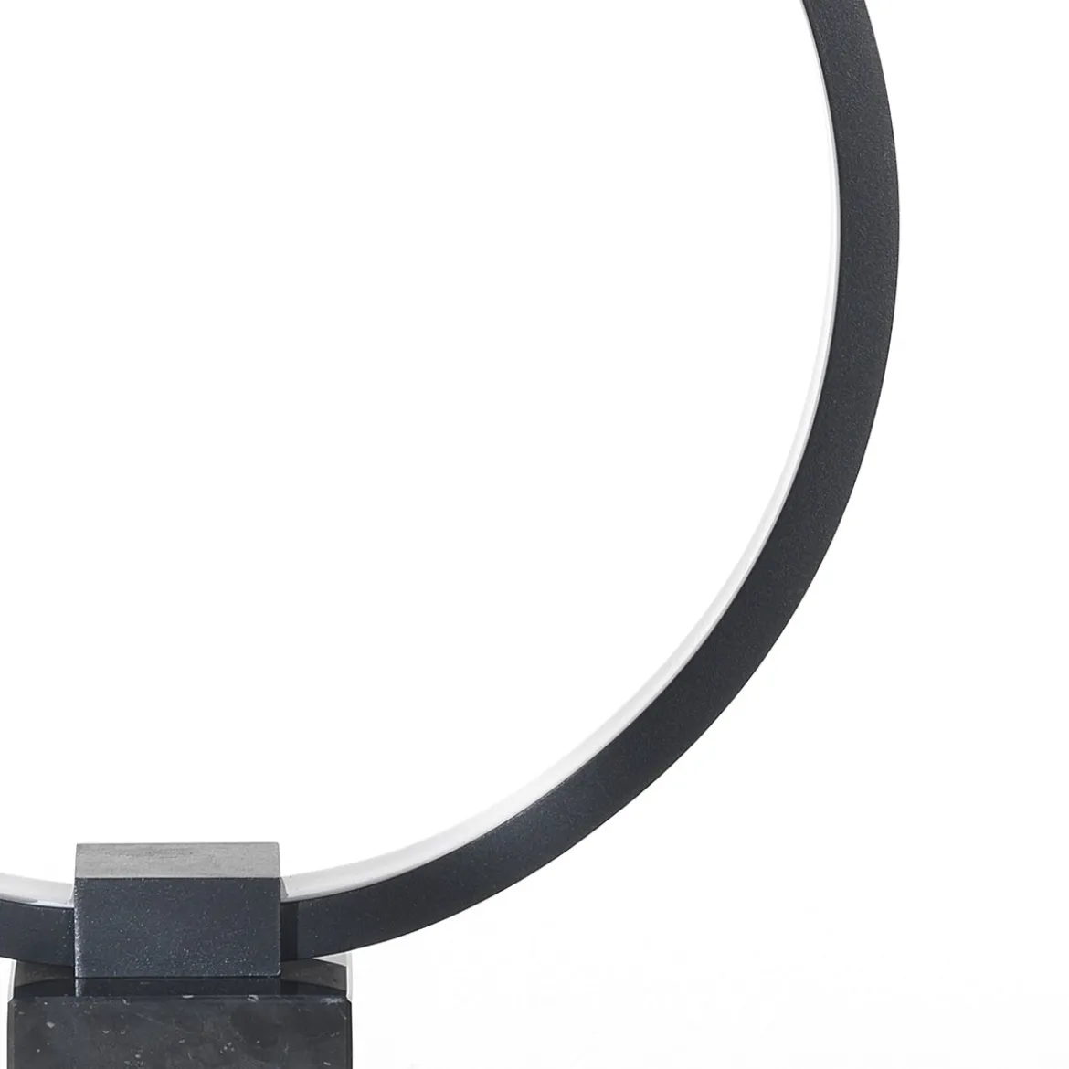 Ring lampada da tavolo led in metallo verniciato nero opaco con base in marmo nero 30x7 h37 cm