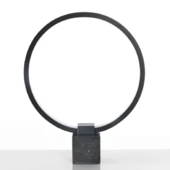 Ring lampada da tavolo led in metallo verniciato nero opaco con base in marmo nero 30x7 h37 cm