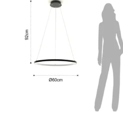 Ring lampadario led in allumino nero opaco con filo regolabile d60 h92 cm