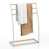 Rino porta asciugamani in metallo bianco lucido e finitura rovere 58x28xh87 cm