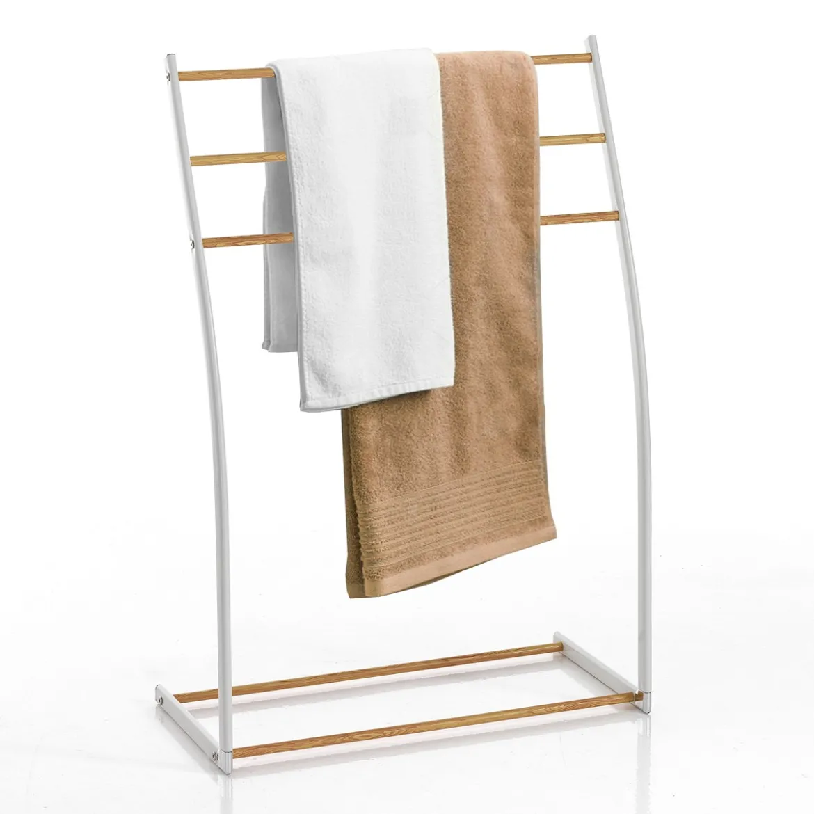 Rino porta asciugamani in metallo bianco lucido e finitura rovere 58x28xh87 cm