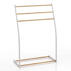 Rino porta asciugamani in metallo bianco lucido e finitura rovere 58x28xh87 cm