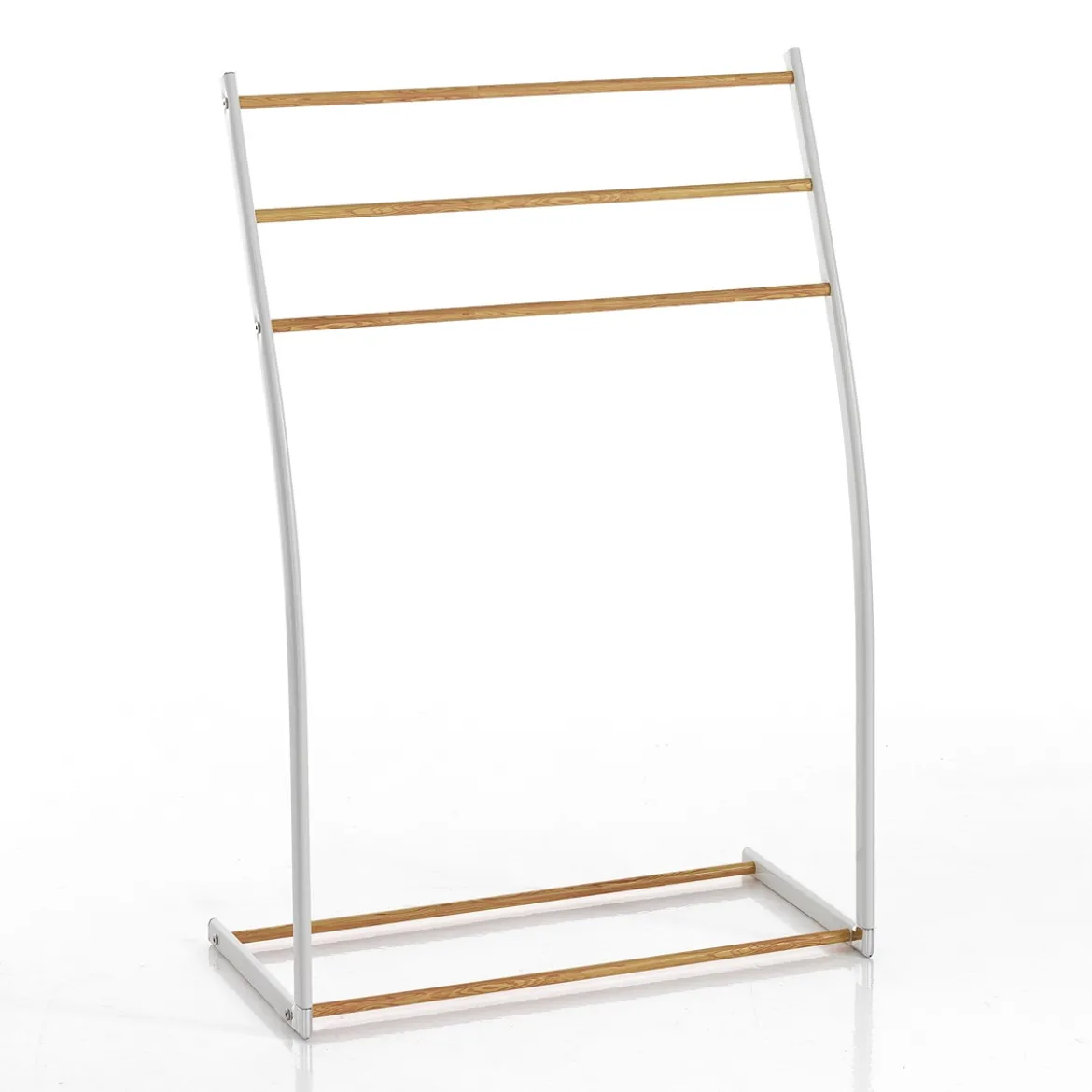 Rino porta asciugamani in metallo bianco lucido e finitura rovere 58x28xh87 cm