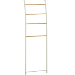 Rino scala decorativa porta asciugamani in metallo bianco opaco e legno finitura rovere 48x10xh154 cm