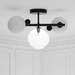 Roy lampadario / applique acciaio verniciato nero opaco 3 sfere in vetro 41x27xh27 cm