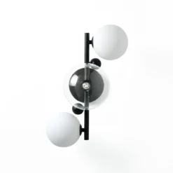 Roy lampadario / applique acciaio verniciato nero opaco 3 sfere in vetro 41x27xh27 cm