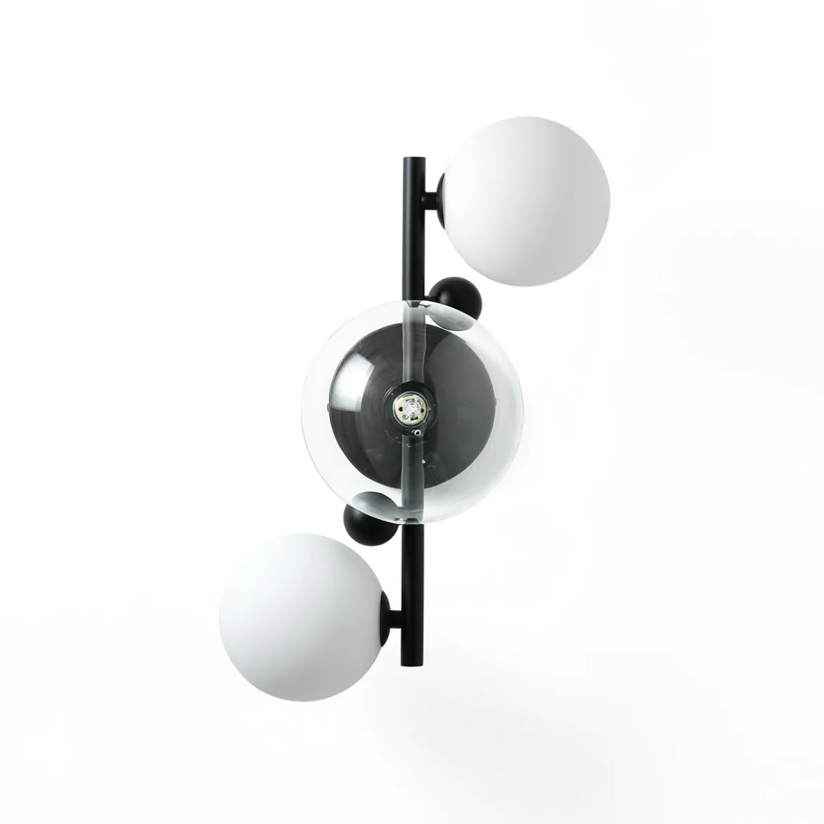 Roy lampadario / applique acciaio verniciato nero opaco 3 sfere in vetro 41x27xh27 cm