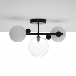 Roy lampadario / applique acciaio verniciato nero opaco 3 sfere in vetro 41x27xh27 cm