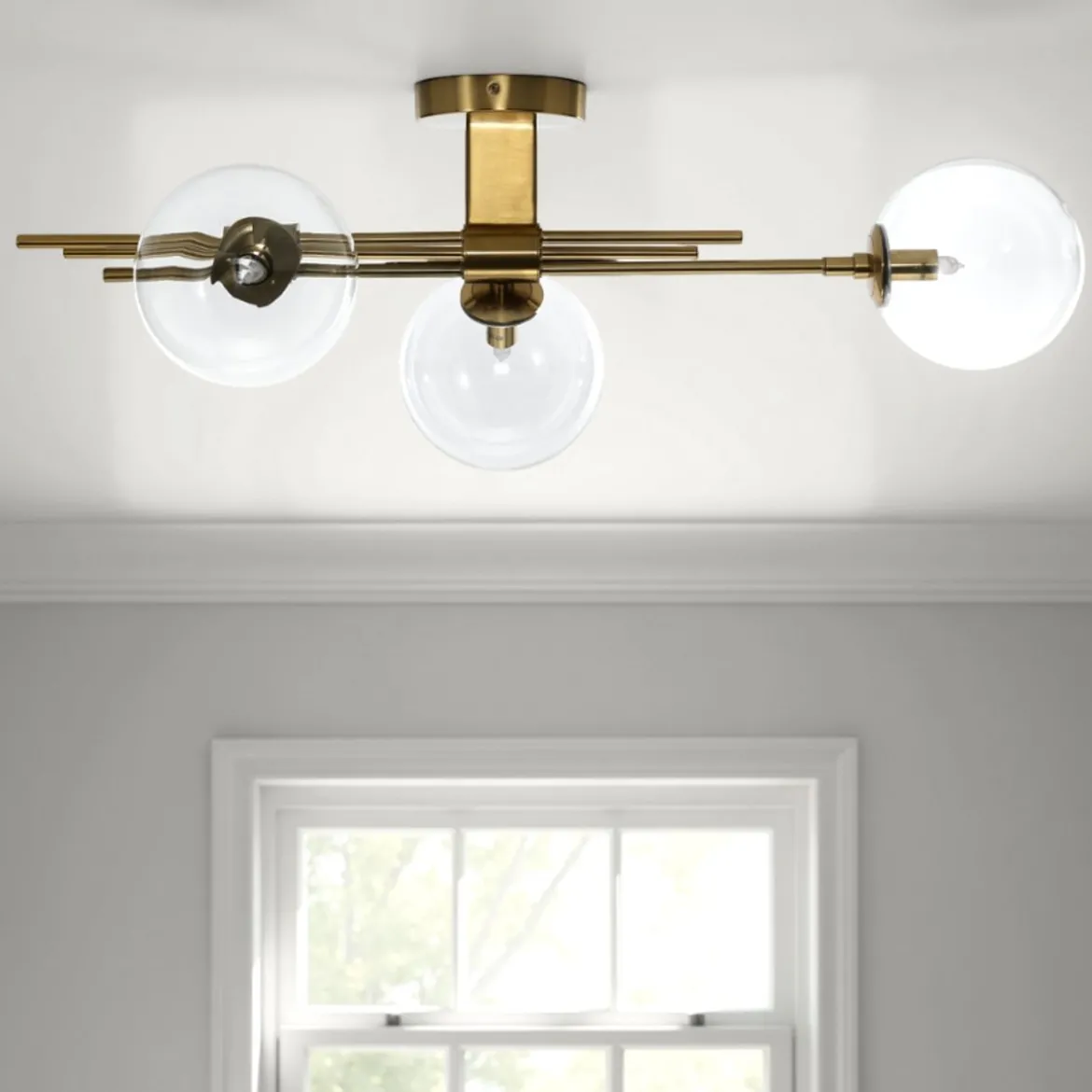 Roy lampadario / applique in metallo verniciato ottone opaco con sfere in vetro 74x20 h23 cm