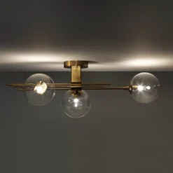 Roy lampadario / applique in metallo verniciato ottone opaco con sfere in vetro 74x20 h23 cm