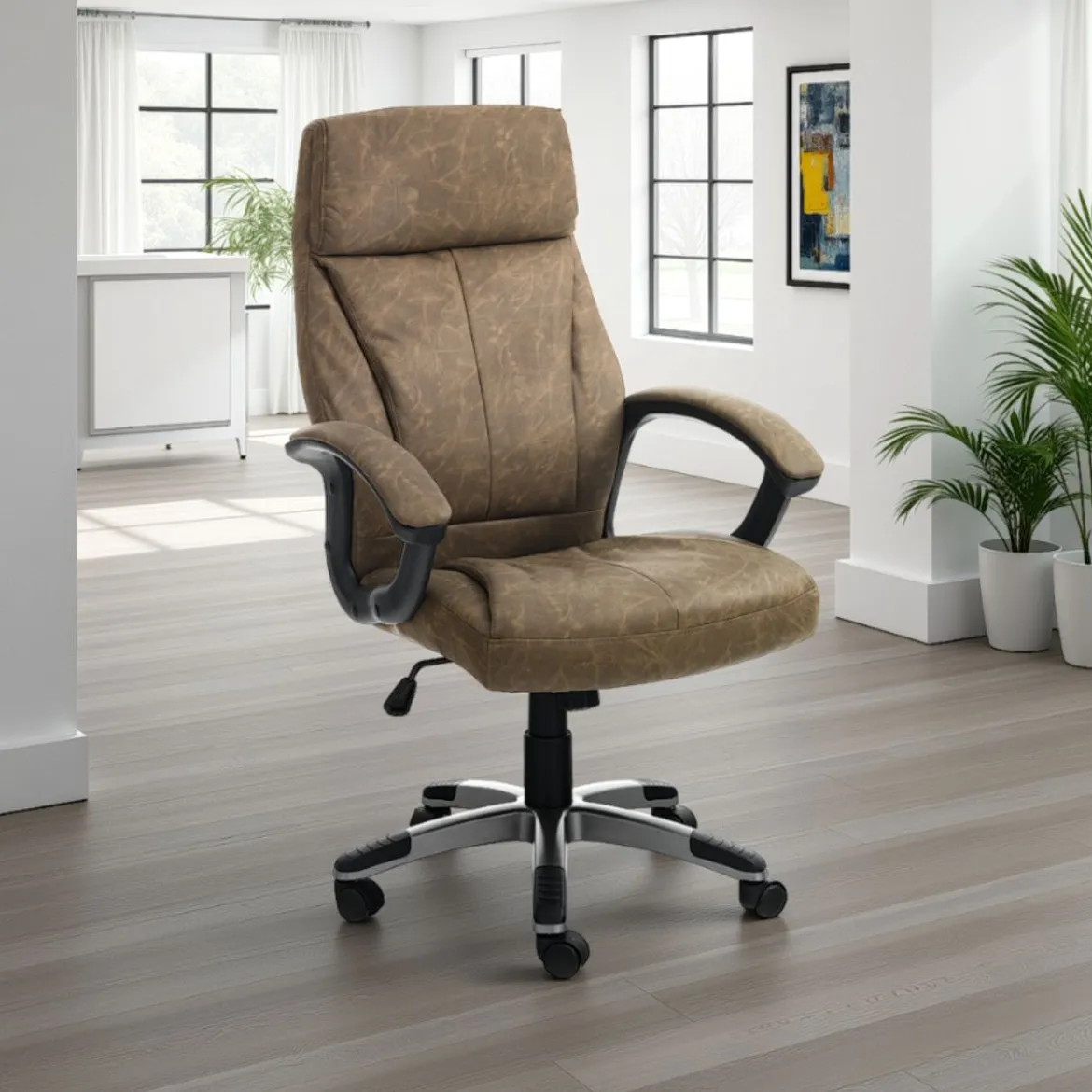 Rye brown sedia da ufficio regolabile e girevole in pelle sintetica marrone effetto invecchiato 64x63 h111/121 cm