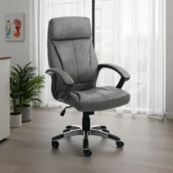 Rye grey sedia da ufficio regolabile e girevole in pelle sintetica grigio effetto invecchiato 64x63 h111/121 cm