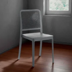 Sabine grey sedia interno esterno polip. colore grigio impilabile resistente agenti e raggi uv h.86 l.43 p.50 cm