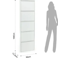 Sandy white scarpiera a parete 5/a 5 ante in metallo bianco goffrato 50x13.5xh169 cm
