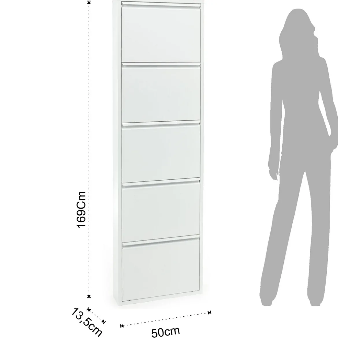 Sandy white scarpiera a parete 5/a 5 ante in metallo bianco goffrato 50x13.5xh169 cm