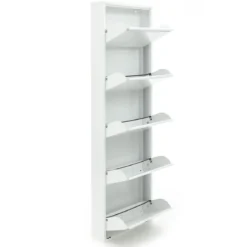 Sandy white scarpiera a parete 5/a 5 ante in metallo bianco goffrato 50x13.5xh169 cm