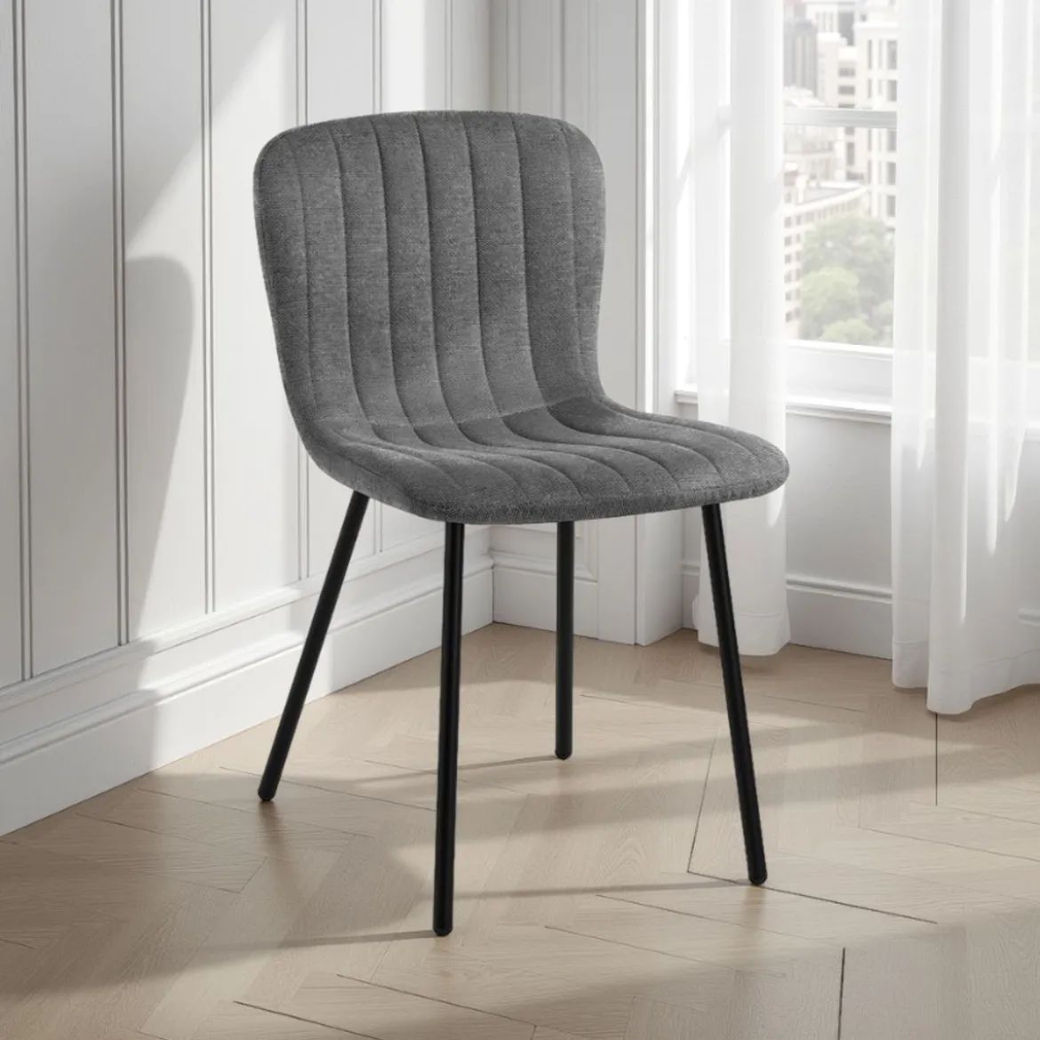 sedia COSY GREY tessuto Grigio struttura metallo Nero opaco H77 L43 P53