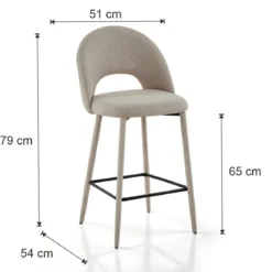 Selma Beige Home sgabello imbottito tessuto beige easy clean struttura rivestita h79 l51 p54 seduta h65