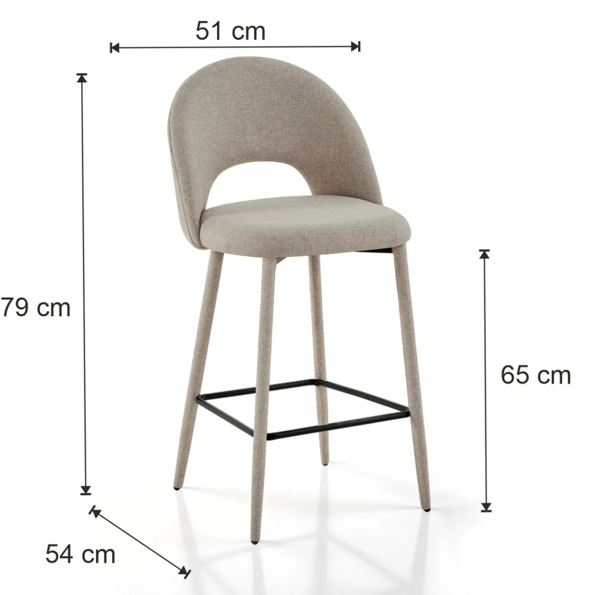 Selma Beige Home sgabello imbottito tessuto beige easy clean struttura rivestita h79 l51 p54 seduta h65