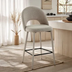 Selma Beige Home sgabello imbottito tessuto beige easy clean struttura rivestita h79 l51 p54 seduta h65