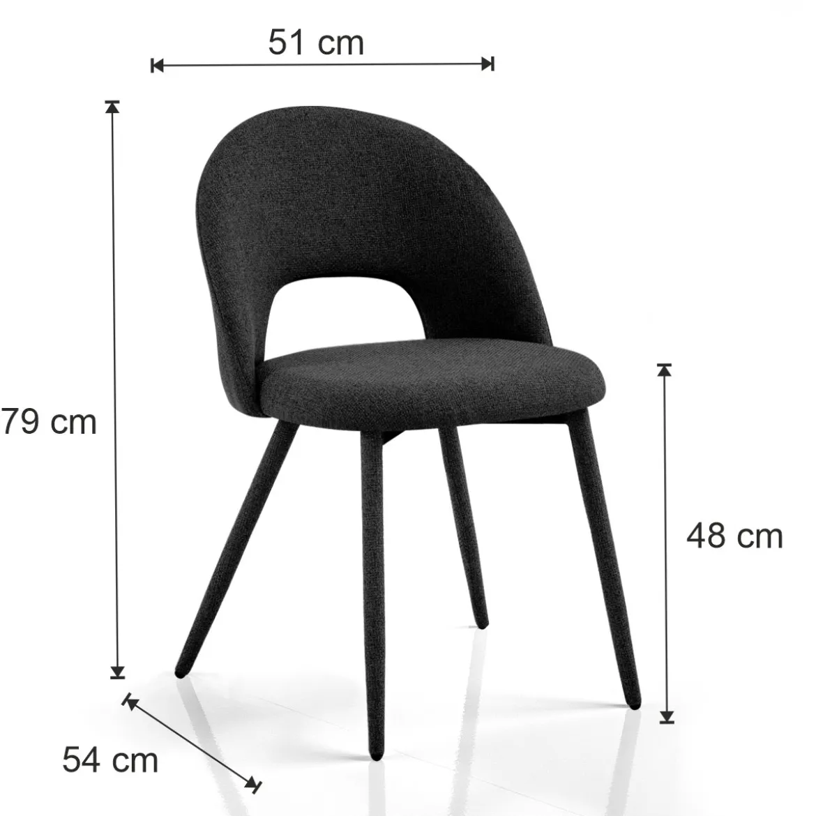 Selma Black Sedia Imbottita tessuto nero easy clean poliestere h79 l51 p54 seduta h48