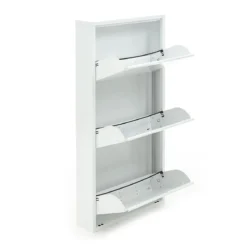 Sendy white scarpiera a parete 3/a 3 ante in metallo bianco goffrato 50x13.5xh103 cm