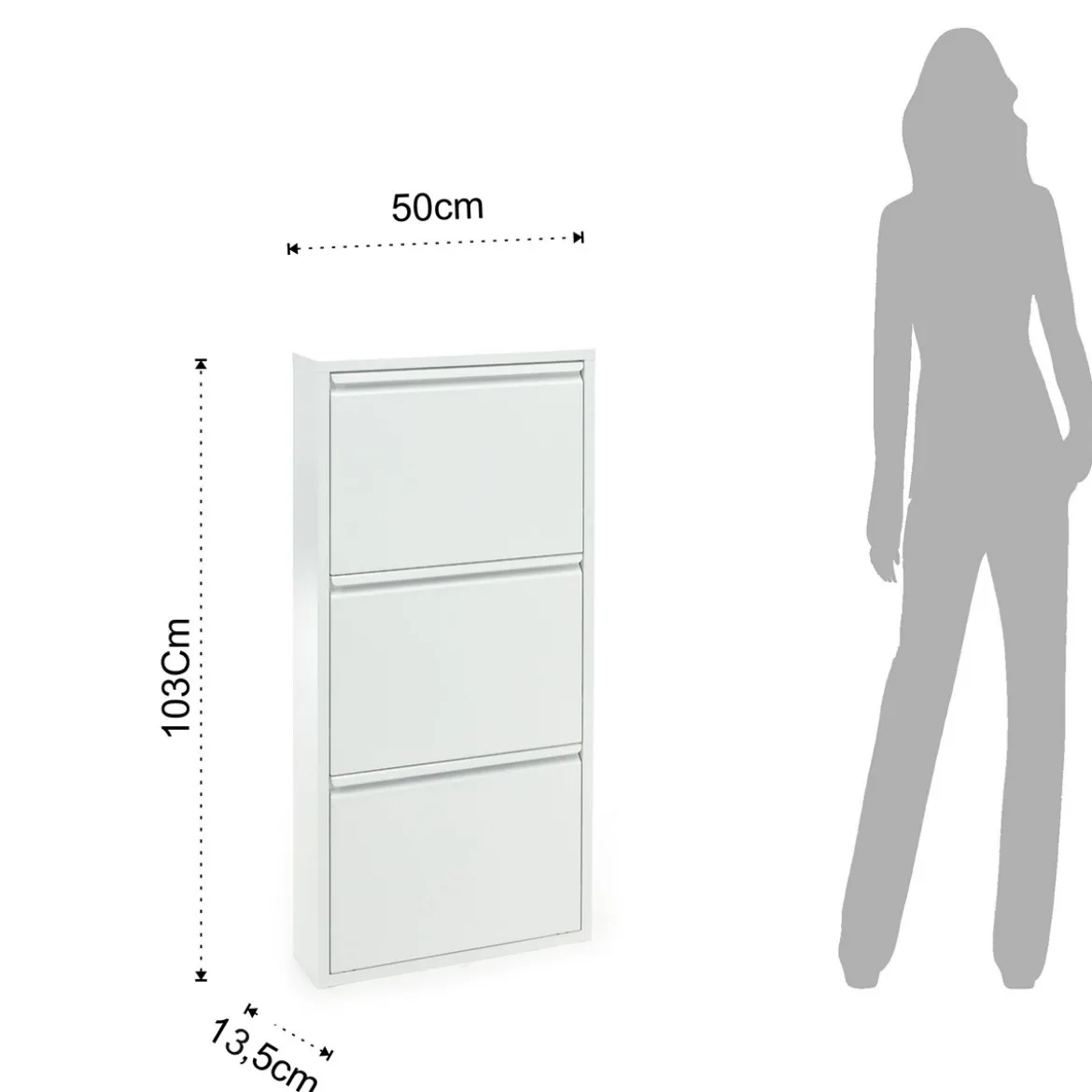 Sendy white scarpiera a parete 3/a 3 ante in metallo bianco goffrato 50x13.5xh103 cm