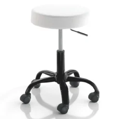 Sgabello TIZIO WHITE EVO girevole regolabile seduta imbottita pelle sintetica bianca base metallo nero h46/60 ø50