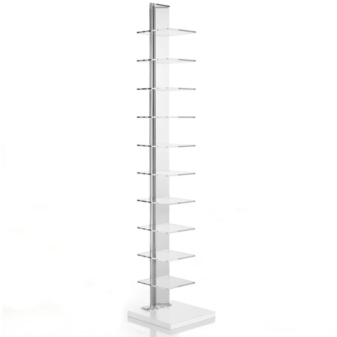 Sheer libreria a colonna 10 ripiani in acrilico trasparente e metallo cromato 30x30xh148 cm